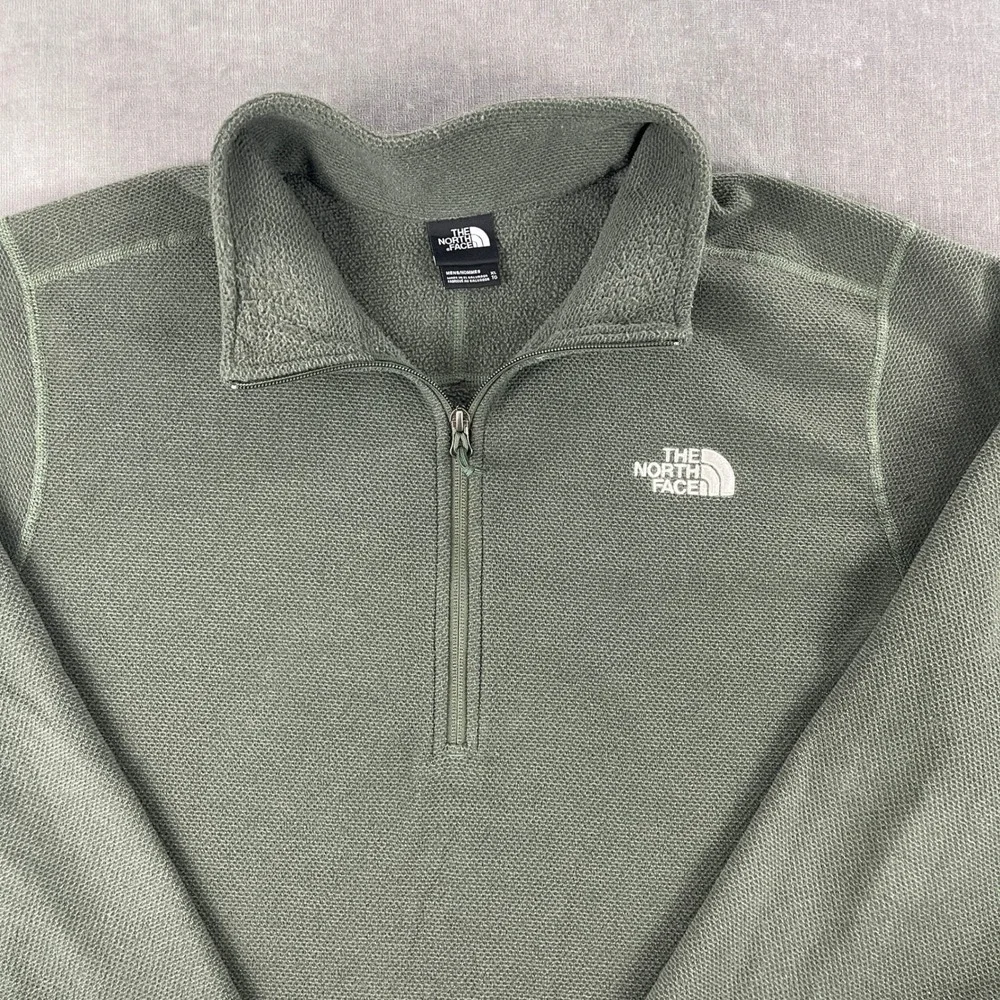 The North Face Mens XL Olive Green Quarter-Zip Fleece Pullover Waffle Knit
